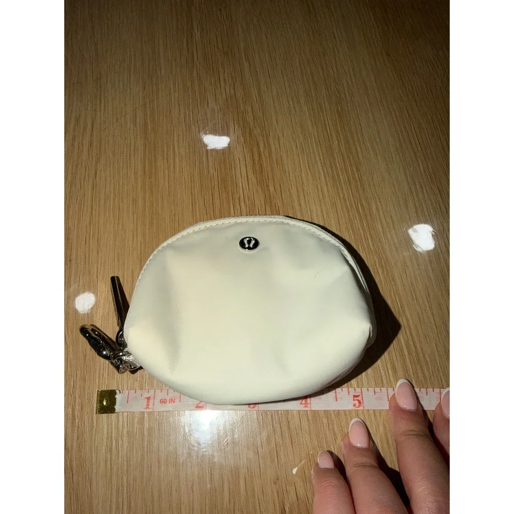 Lululemon Dual Pouch Wristlet Coin Purse Cream Nylon Carabiner Clip Small Bag